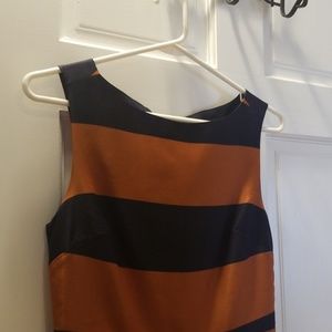 Striped 2P satin she'll sleeveless blouse navy